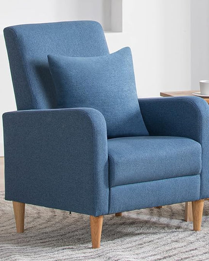 COLAMY Modern Upholstered Accent Chair Armchair with Pillow, Fabric Reading Living Room Side Chair,Single Sofa with Lounge Seat and Wood Legs, Blue - LeafyLoom