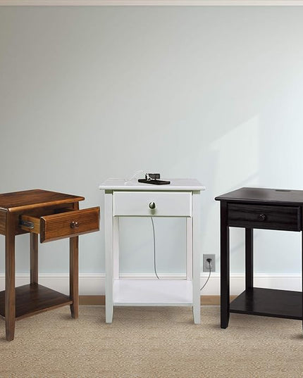 Casual Home Night Owl Nightstand with USB Ports-Espresso - LeafyLoom