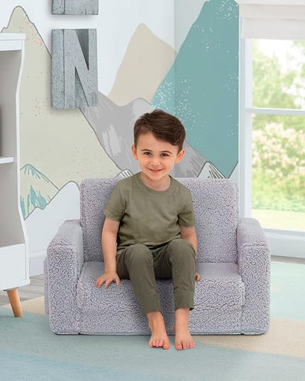 Delta Children Cozee Flip-Out Sherpa 2-in-1 Convertible Chair to Lounger for Kids, Grey - LeafyLoom