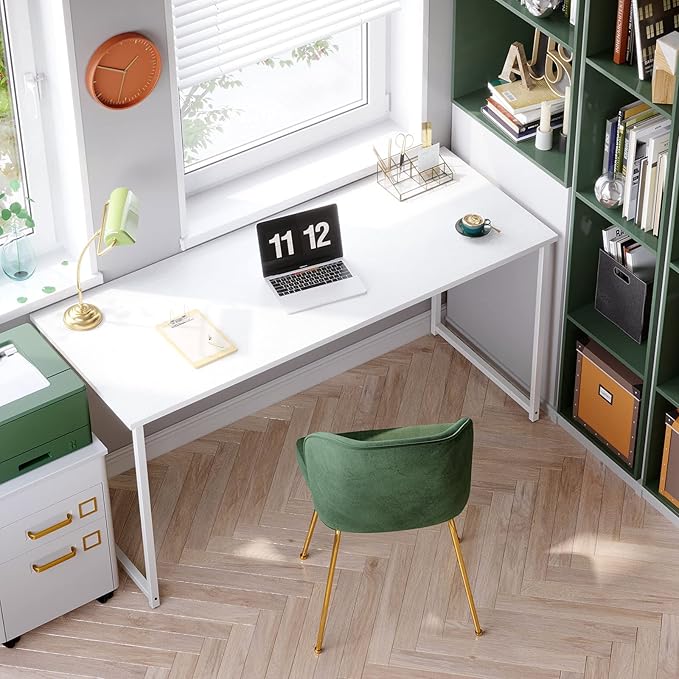 Coleshome Modern Simple High-Level Color Matching Computer Desk,63 Inch Home Office Desk,Makeup Vanity Desk, White - LeafyLoom