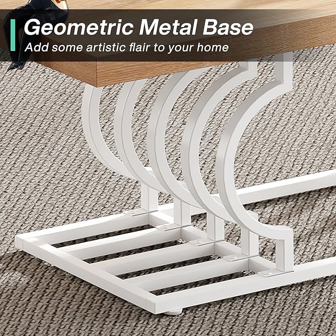 Tribesigns Farmhouse Coffee Table, 47 Inch Rustic Cocktail Table with Geometric Frame, Rectangular Wood Center Table Tea Table Accent Furniture for Living Room, French Country Decor (White/Natural) - LeafyLoom