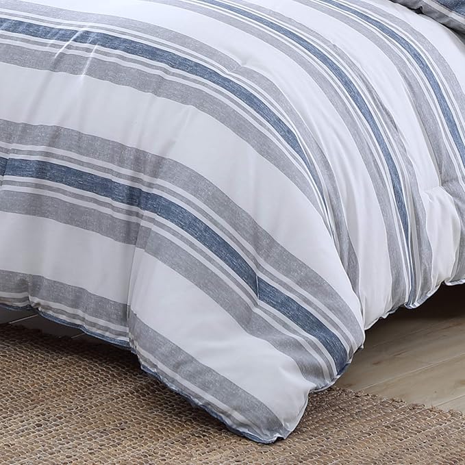 Nautica - Queen Comforter Set, Cotton Bedding for All Seasons, includes Matching Shams (Bay Shore Navy, Queen) - LeafyLoom