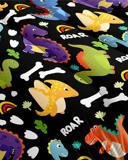 Dinosaur Comforter Set Queen - Cartoon Dinosaur Bedding Boys Comforter Set Soft Breathable Dinosaur Quilt Kids Queen Size Bedding Set for All Season, 1 Comforter 2 Pillowcase - LeafyLoom