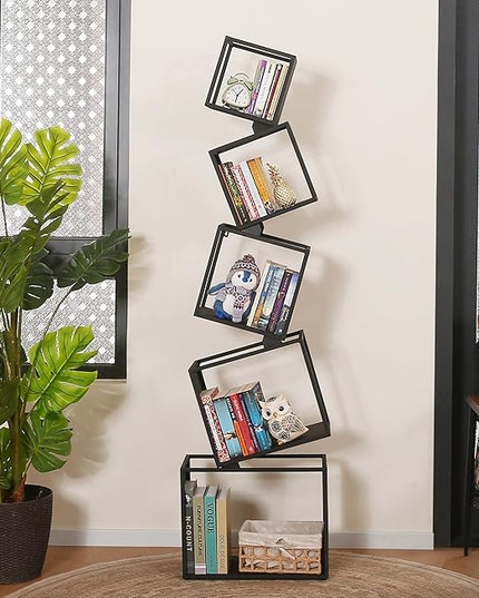 Bookshelf, Book Shelf, 5 Tier Bookshelf, Black Bookshelf, 67'' Tall, Modern Bookshelf for Books/CDs/Home Decor, Bookcase for living room, dining room, bedroom, nursery room - LeafyLoom
