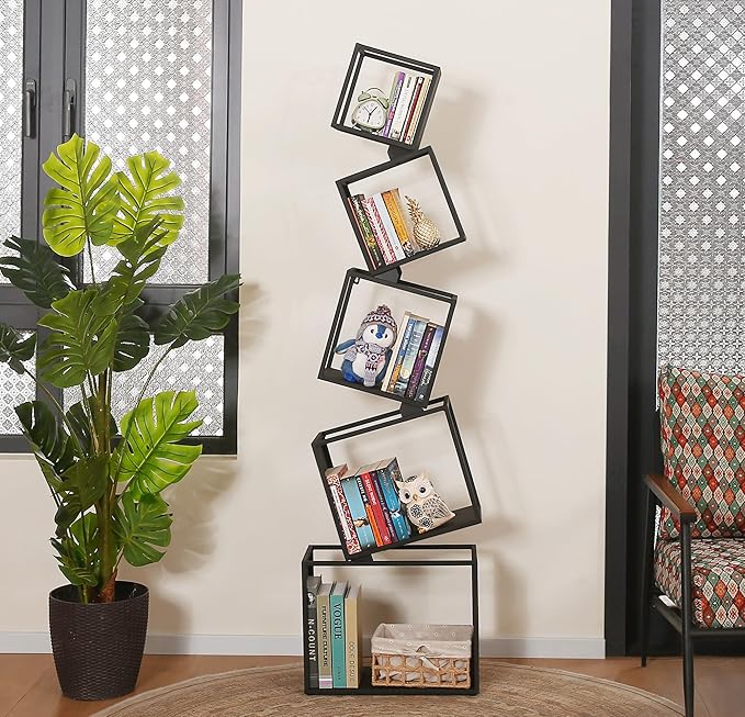 Bookshelf, Book Shelf, 5 Tier Bookshelf, Black Bookshelf, 67'' Tall, Modern Bookshelf for Books/CDs/Home Decor, Bookcase for living room, dining room, bedroom, nursery room - LeafyLoom