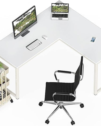 SHW Home Office 55-Inch Large L Shaped Corner Desk, 24" Deep, White - LeafyLoom