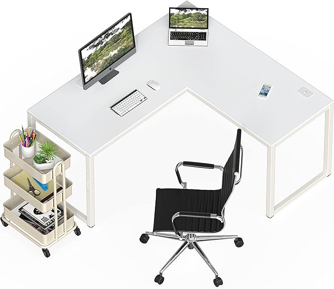 SHW Home Office 55-Inch Large L Shaped Corner Desk, 24" Deep, White - LeafyLoom