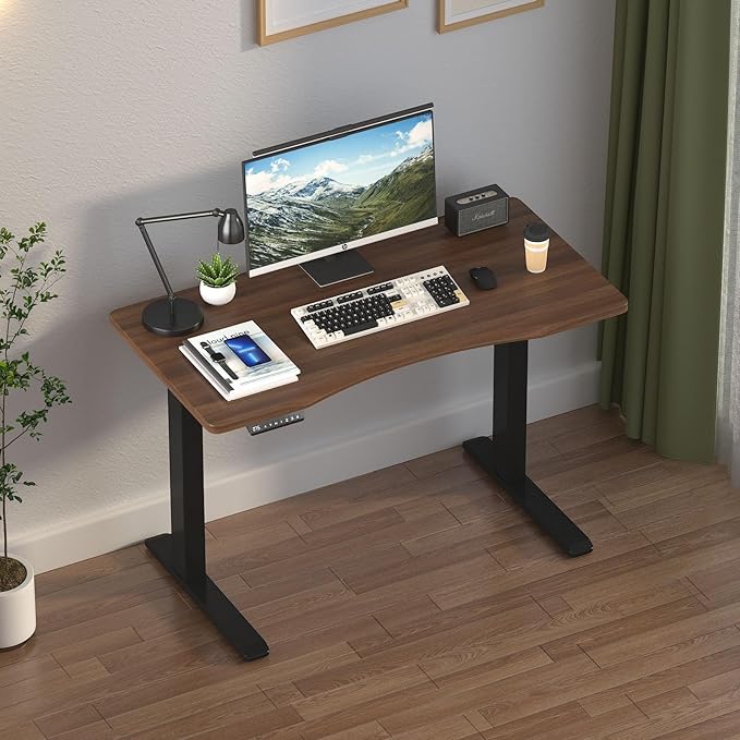 Dual Motor Height Adjustable Electric Standing Desk, 48x24 Inches Electric Standing Desk with Curved Design and 4 Memory Keys, Sit and Stand Home Office Desk with Whole-Piece Desktop - LeafyLoom