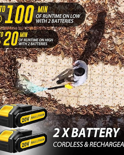 Electric Handheld Cordless Leaf Blower with 2 Batteries for Patio, Yard - 20V 140 CFM Lightweight, Battery Powered, Small - LeafyLoom