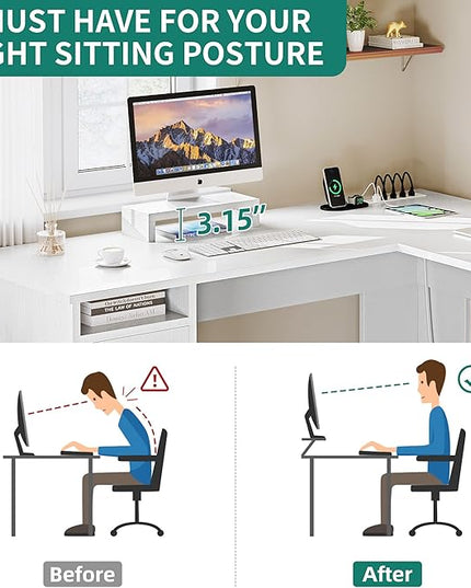 YITAHOME L Shaped Desk with Power Outlets, 60 Inch Computer Desk Corner Desk with File Drawer, Home Office Desk with Monitor Stand & Storage Shelves, L-Shaped Desk with File Cabinet, White - LeafyLoom