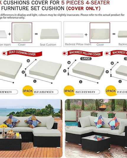 ClawsCover 9Pack Outdoor Seat and Back Cushions Replacement Covers Fit for 5 Pieces 4-Seater Wicker Rattan Furniture Patio Conversation Set Sectional Couch,Cream-Include Cover Only (Large) - LeafyLoom