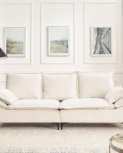 Modern Sleeper Sailboat Sofa Couch Dutch Velvet 3-Seater Cloud Sofa&Couch with Two Pillows for Apartments Office Studio Small Spaces Living Rooms, 88.5", Beige-005 - LeafyLoom
