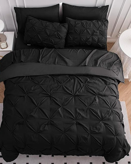 LANE LINEN Bedding Comforter Set for Split King Mattress, Soft 8 Piece Split King Bed in a Bag with 1 King Comforter, 1 King Size Flat Sheet, 2 Twin XL Fitted Sheets, 2 Pillowcases & 2 Shams - Black - LeafyLoom