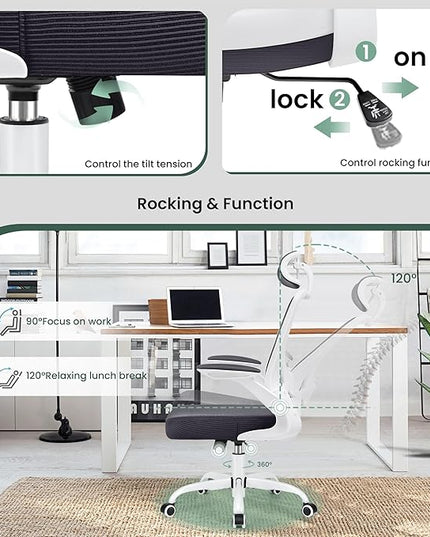 KERDOM Ergonomic Office Chair, Lumbar Support Computer Chair with Headrest and Flip-up Arms, Breathable Mesh Desk Chair, Swivel Task Chair, Adjustable Height Gaming Chair, Darkgray - LeafyLoom
