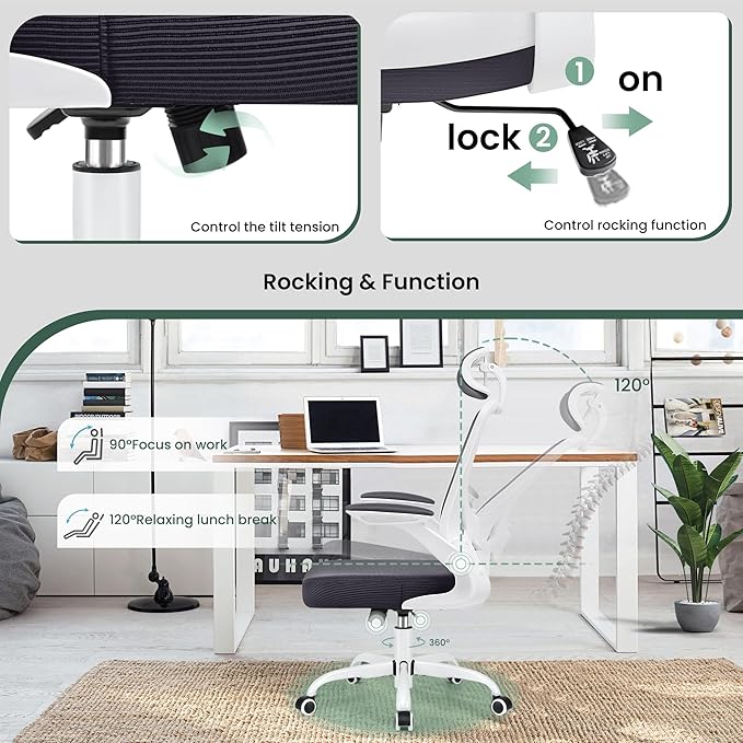KERDOM Ergonomic Office Chair, Lumbar Support Computer Chair with Headrest and Flip-up Arms, Breathable Mesh Desk Chair, Swivel Task Chair, Adjustable Height Gaming Chair, Darkgray - LeafyLoom