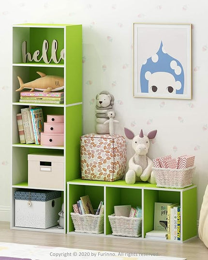 Furinno Luder Bookcase / Book / Storage , 5-Tier, White/Green - LeafyLoom