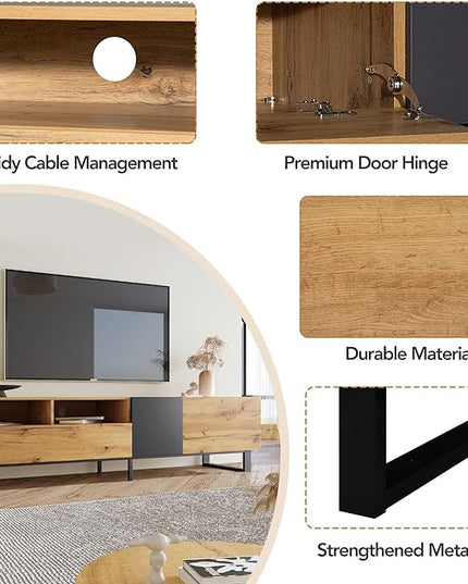 Inch Modern Stand with Double Storage, Drop Down Doors, Cable Management-Media Console Table, Entertainment Center for Living Room, Bedroom, Support 80" TV, Wood - LeafyLoom