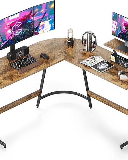 Cubiker L Shaped Desk, Computer Corner Desk, Gaming Desk with Monitor Stand, Home Office Study Writing Workstation, Space-Saving, Rustic Brown - LeafyLoom
