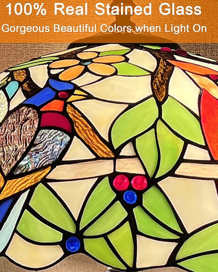 Capulina Tiffany Floor Lamp 2-Light 16X16X66 Inches Cardinal Birds Vintage Style Stained Glass Standing Reading Light for Living Room Bedroom Home Office - LeafyLoom