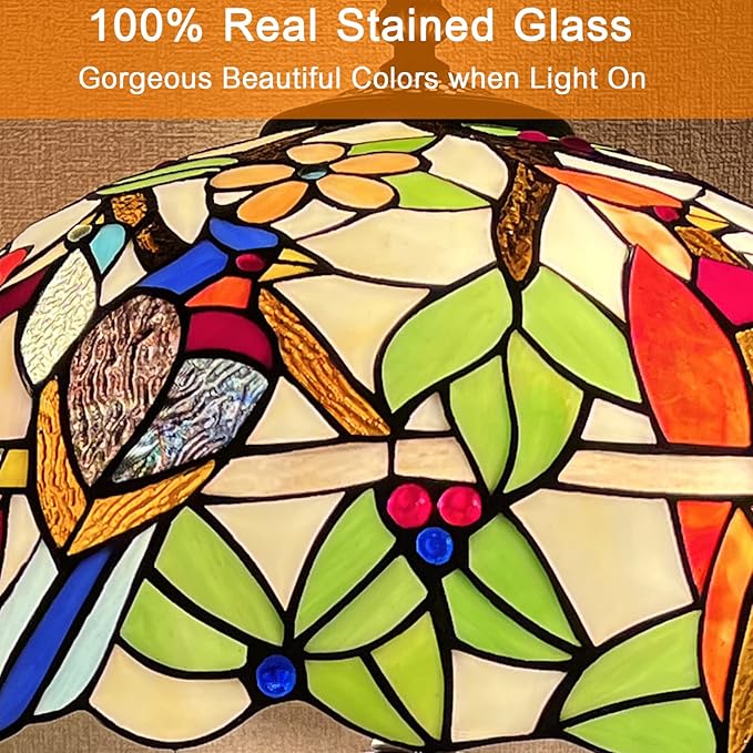 Capulina Tiffany Floor Lamp 2-Light 16X16X66 Inches Cardinal Birds Vintage Style Stained Glass Standing Reading Light for Living Room Bedroom Home Office - LeafyLoom
