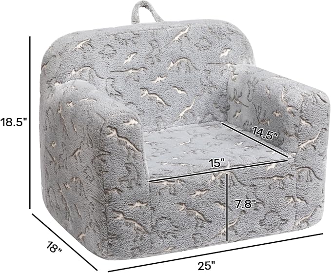 ALIMORDEN Kids Ultra-Soft Snuggle Foam Filled Chair, Glow-in-The-Dark Dinosaurs Fossil Pattern Toddler Cuddly Sherpa Reading Couch for Boys and Girls - LeafyLoom