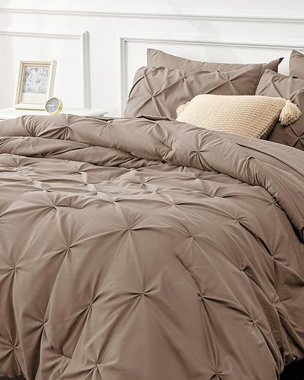 Bedsure Brown Comforter Set Queen - Bed in a Bag Queen 7 Pieces, Pintuck Beddding Sets Brown Bed Set with Comforter, Sheets, Pillowcases & Shams - LeafyLoom