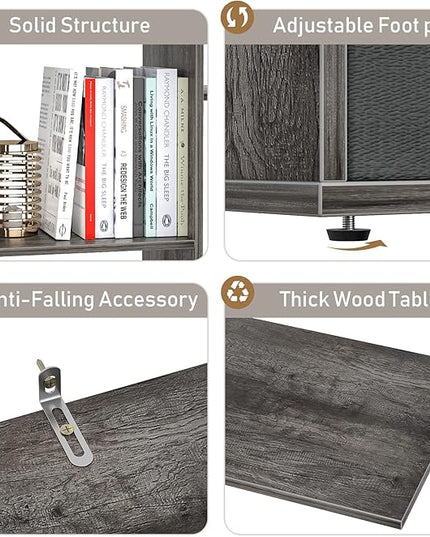 Unikito Book Shelf with 2 Drawers Free Standing Bookcase, Office Storage Shelf Organizer with 12 Open Bookshelf, Industrial Wood Book Case Display Rack for Bedroom, Living Room Home Office, Gray Oak - LeafyLoom