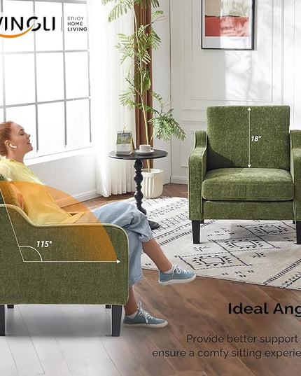 VINGLI Accent Chairs Set of 2 Living Room Chairs Olive Green Reading Chair for Bedroom Scooped Arm Chair Mid Century Modern Accent Chairs Upholstered Comfy Chair for Apartment, Waiting Room - LeafyLoom