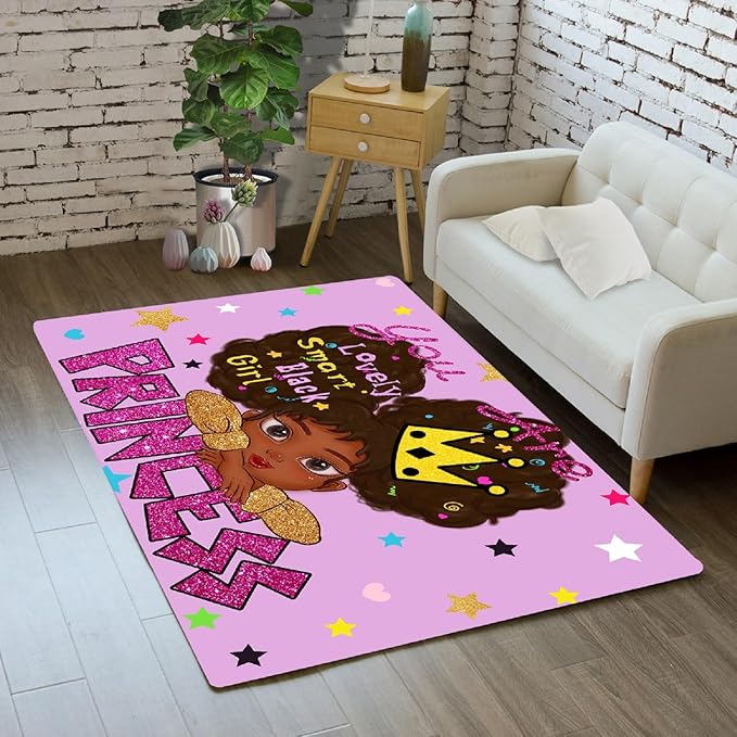 African American Black Girl Rugs for Bedroom African American Rugs for Girls Room Princess Room Decor for Girls Bedroom Decor for Teen Girls Living Room Floor Rugs, Purple, 2'×3' - LeafyLoom