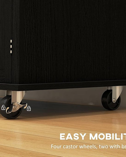 HOMCOM Kitchen Island on Wheels, Rolling Cart with Rubberwood Top, Spice Rack, Towel Rack and Drawers for Dining Room, Distressed Black - LeafyLoom