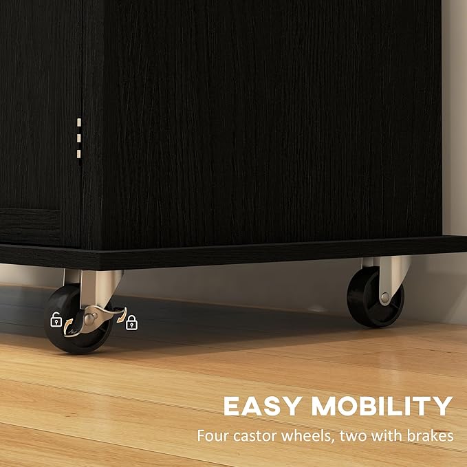HOMCOM Kitchen Island on Wheels, Rolling Cart with Rubberwood Top, Spice Rack, Towel Rack and Drawers for Dining Room, Distressed Black - LeafyLoom