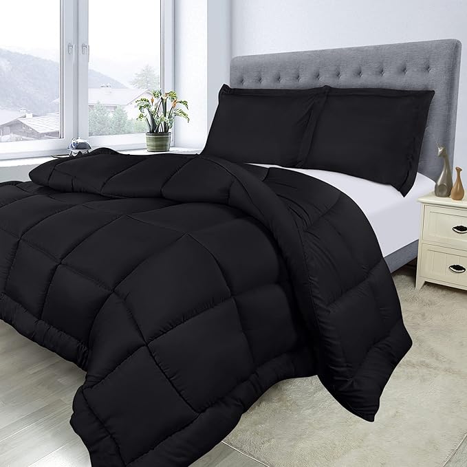 Utopia Bedding Queen Size Comforter Set with 2 Pillow Shams, Bedding Comforter Sets, Down Alternative Black Comforter, Soft and Comfortable, Machine Washable (Pack of 4) - LeafyLoom