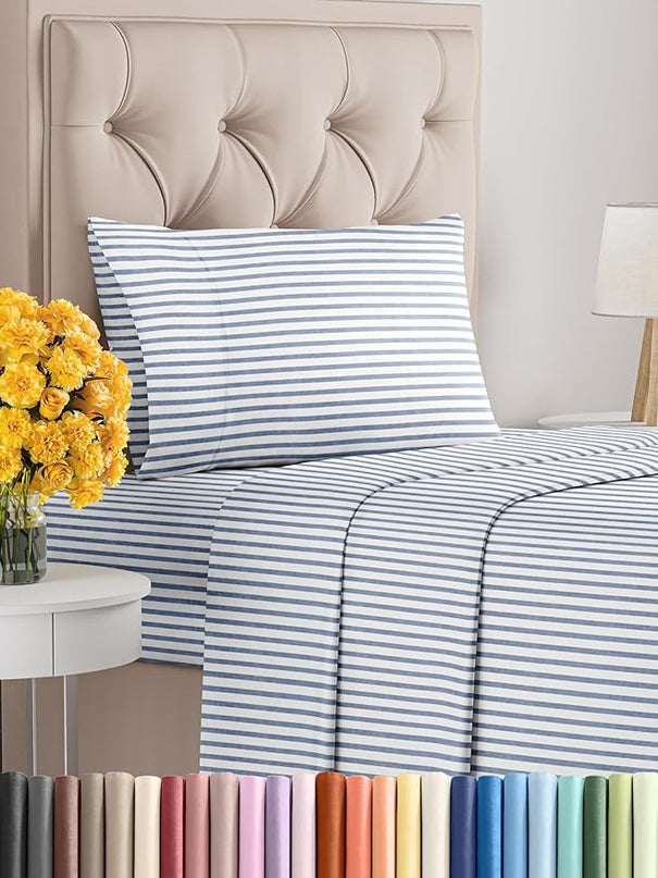 Twin XL Size 3 Piece Sheet Set - Comfy Breathable & Cooling Sheets - Hotel Luxury Bed Sheets for Women & Men - Deep Pockets, Easy-Fit, Soft & Wrinkle Free Sheets - Blue Stripes Oeko-Tex Bed Sheet Set - LeafyLoom