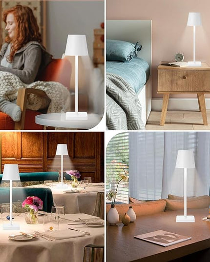 2 Pack Cordless Table Lamp Rechargeable LED Desk Lamp 5200mAh Aluminum Shell Battery Lamps Stepless Dimmable Portable Table Lights for Dinner/Restaurant/Outdoor IP54 Waterproof White - LeafyLoom