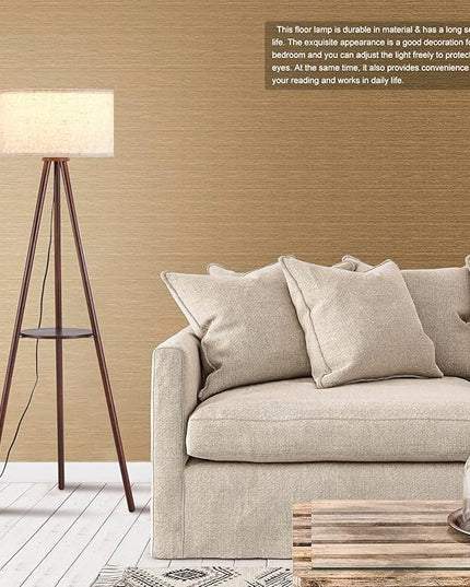 Wood Tripod Floor Lamp for Living Room,Linen Shade Mid Century Wooden Shelf Floor lamp for Bedroom,with Three Color temparature Bulb Included,ETL Listed/Dark Brown Wood Color - LeafyLoom