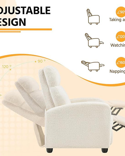 Yaheetech Fabric Recliner Chair Single Sofa Home Theater Seatting Adjustable Modern Single Reclining Chair for Living Room Bedroom Home Theater Ivory - LeafyLoom