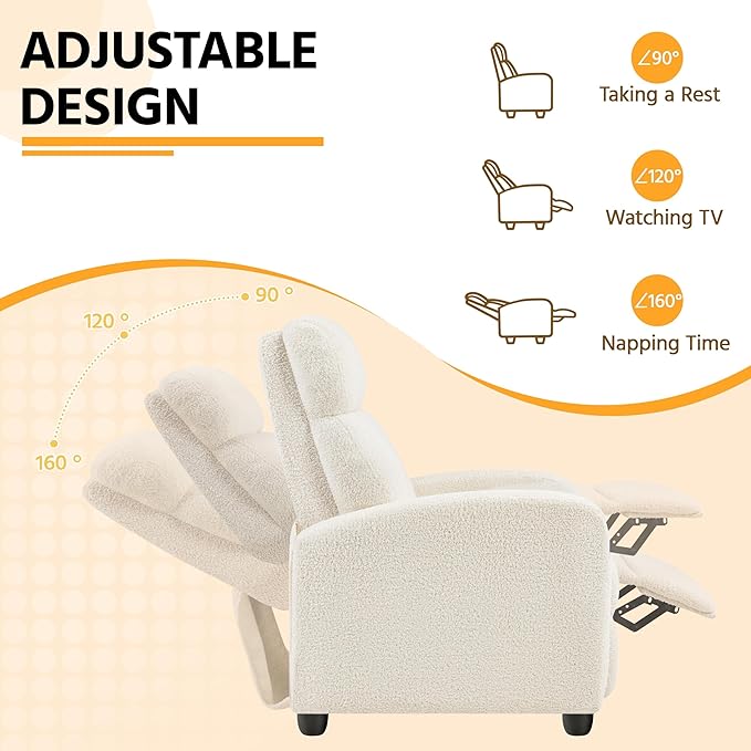 Yaheetech Fabric Recliner Chair Single Sofa Home Theater Seatting Adjustable Modern Single Reclining Chair for Living Room Bedroom Home Theater Ivory - LeafyLoom