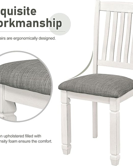 Neoclassical Dining, 7-Piece Wooden Table Set with 6 Upholstered Chairs-Shaped Legs, Comfortable Seating for Kitchen Room, Gray+White - LeafyLoom