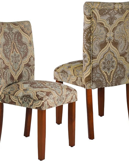 HomePop Parsons Upholstered Accent Dining Chair, Set of 2, Blue and Brown Paisley - LeafyLoom