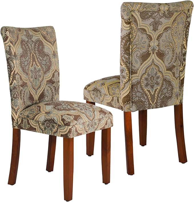 HomePop Parsons Upholstered Accent Dining Chair, Set of 2, Blue and Brown Paisley - LeafyLoom