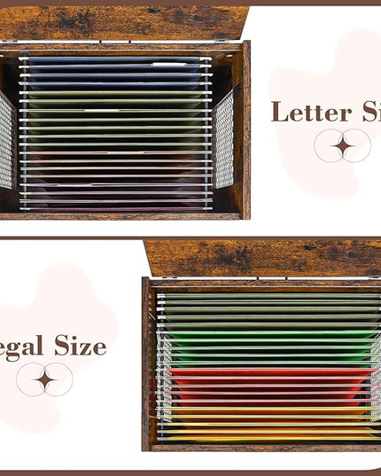 Rolling File Cabinet Cart, Hanging File Organizer Box with Lid for Home Office, Small Filing Cabinet on Wheels Under Desk, Mobile Decorative Document Storage Basket for Letter & Legal Size - LeafyLoom