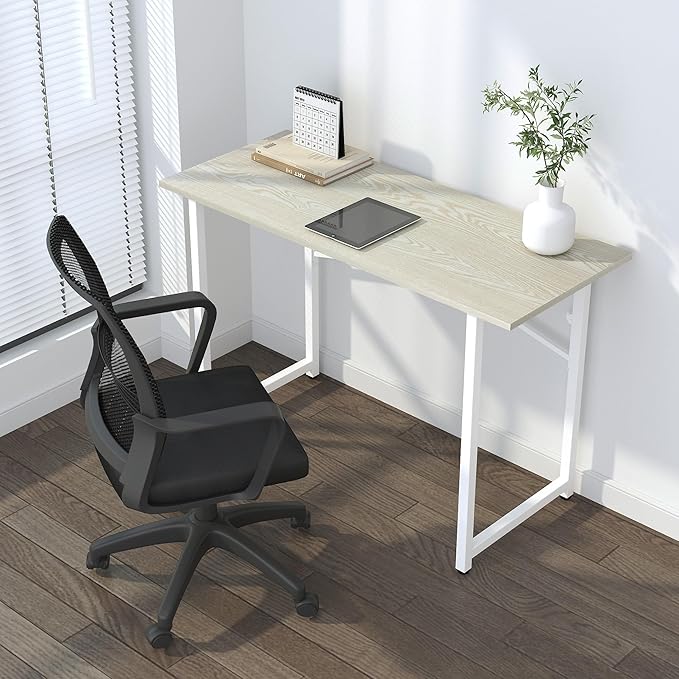 47 inch Folding Desk, Writing Gaming Computer Camping Table, No Assembly Required Home Office Desk, Natural and White - LeafyLoom