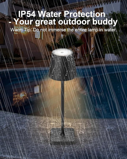 1 Pack Black Cordless Table Lamp, LED Rechargeable Desk Lamp, 5200mAh Battery Operated Table Light, Aluminum Shell, 3 Color Stepless Dimming Up Waterproof for Restaurant/Indoor/Outdoor (Black) - LeafyLoom
