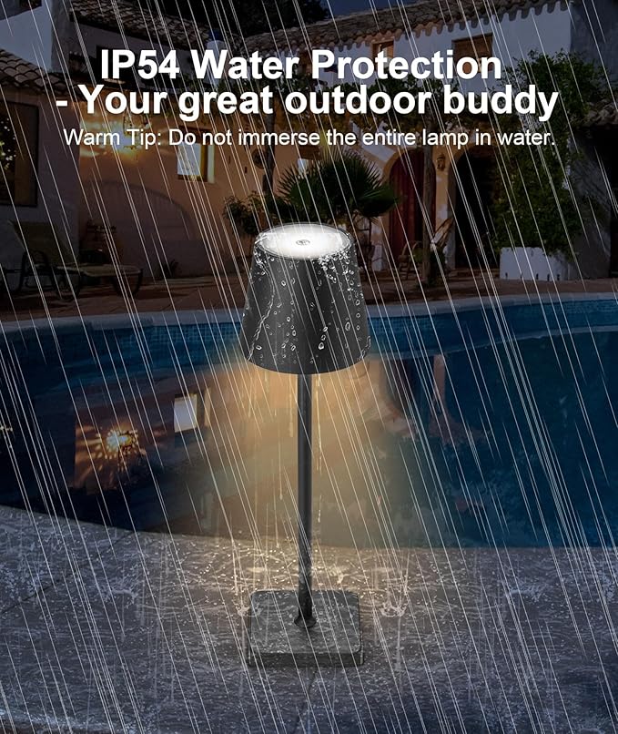 1 Pack Black Cordless Table Lamp, LED Rechargeable Desk Lamp, 5200mAh Battery Operated Table Light, Aluminum Shell, 3 Color Stepless Dimming Up Waterproof for Restaurant/Indoor/Outdoor (Black) - LeafyLoom