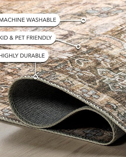 nuLOOM Devin Machine Washable Vintage Medallion Ultra Thin Area Rug, 6' x 9', Light Brown - LeafyLoom