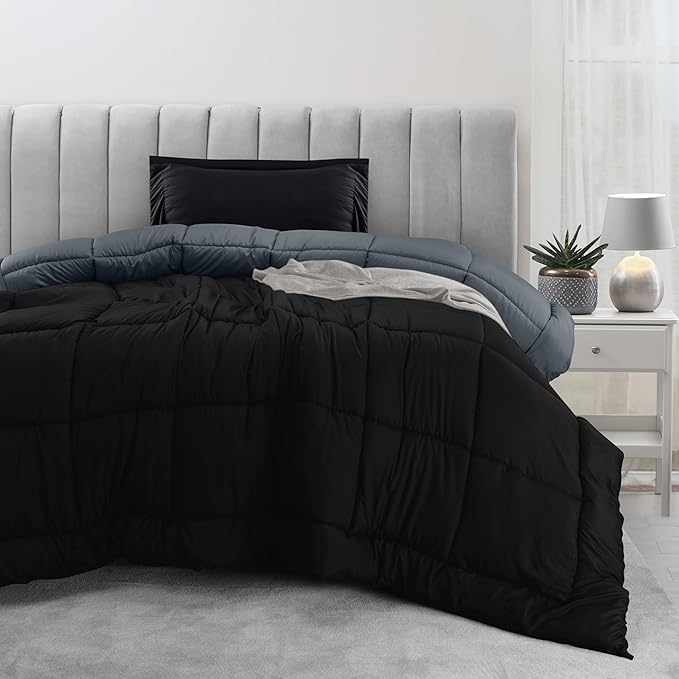 Utopia Bedding Twin Comforter Set Kids with 1 Pillow Sham, Bedding Comforter Sets, Down Alternative Reversible Black/Grey Comforter, Soft and Comfortable, Machine Washable (Pack of 6) - LeafyLoom