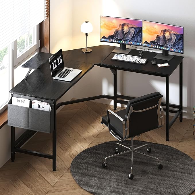 Need L Shaped Computer Desk 59 Inch Gaming Desk with Large Monitor Stand L Desk Corner Desk with Storage Bag for Home Office Writing Studying Black - LeafyLoom