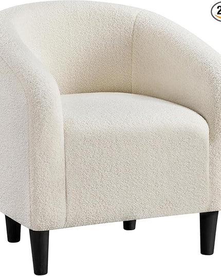 Yaheetech Accent Barrel Chair, Faux Fur Club Chair, Furry Sherpa Elegant and Cozy, Soft Padded Armchair, Suitable for Living Room Bedroom Reception Room Office, Ivory - LeafyLoom