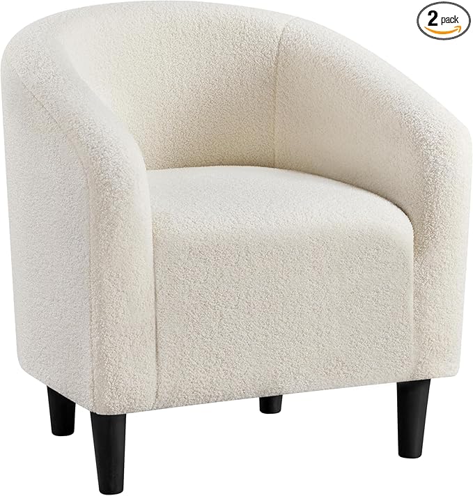 Yaheetech Accent Barrel Chair, Faux Fur Club Chair, Furry Sherpa Elegant and Cozy, Soft Padded Armchair, Suitable for Living Room Bedroom Reception Room Office, Ivory - LeafyLoom