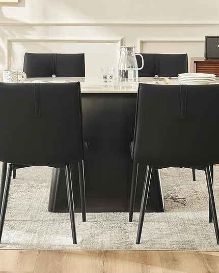 YOUTASTE Black Dining Chairs Set of 2 Modern Upholstered Kitchen Chairs with Back and Metal Legs,Soft Padded Side Chairs Dinner Chairs with Metal Legs for Living Room Bedroom - LeafyLoom